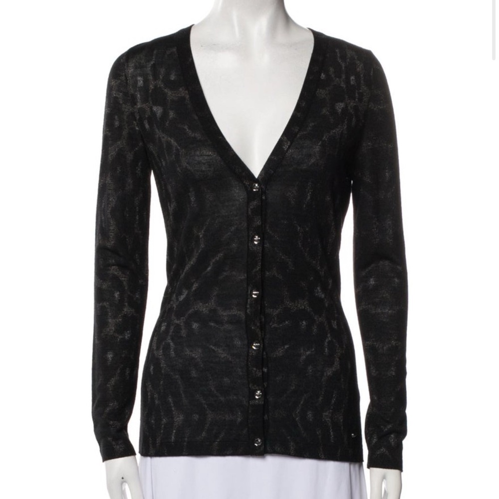 Escada Black & Gold Leopard Patterned Cardigan an… - image 1